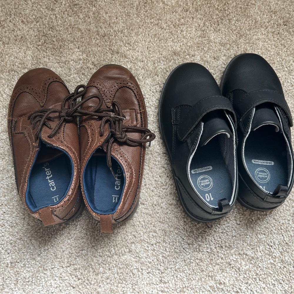 2 lot bundle Boys dress shoes loafer carter wonder nation black brown 11 10
